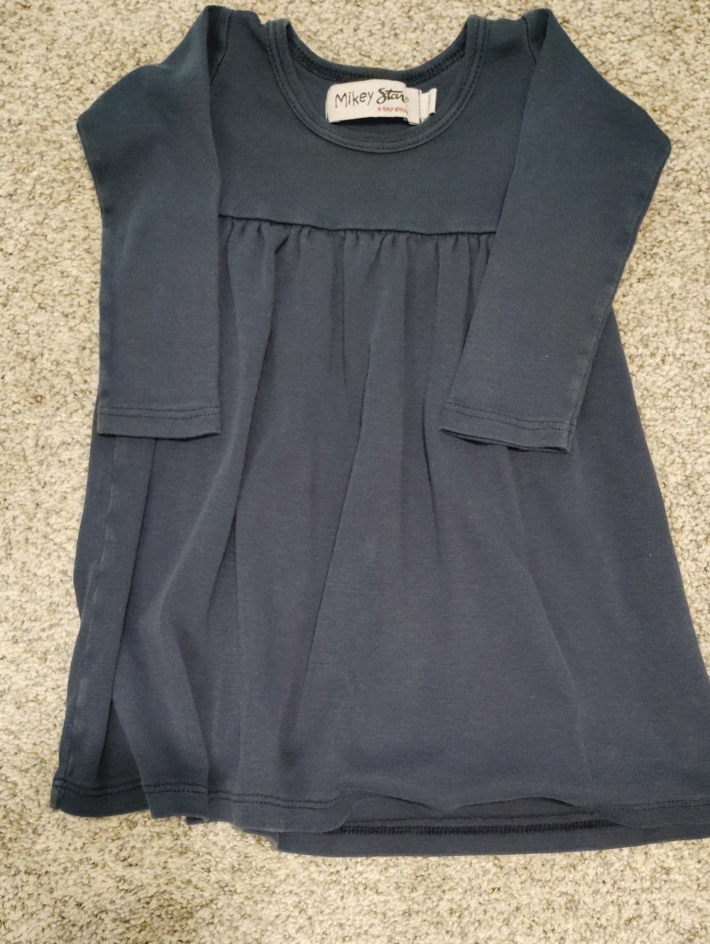 Girls' Navy Long-Sleeve Gathered Dress